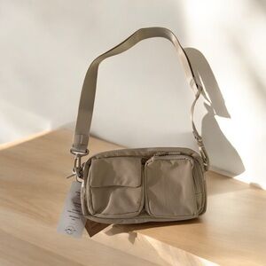UNISEX Naomi nylon Tan Crossbody Bag with Adjustable Strap and Minimalist Design